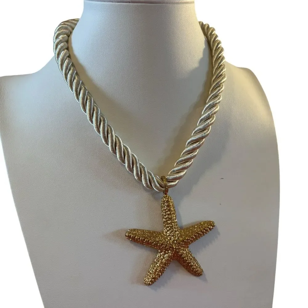 Gorgeous Shimmery Starfish Goldtone Pendant on Pearly Looking Rope Chain.